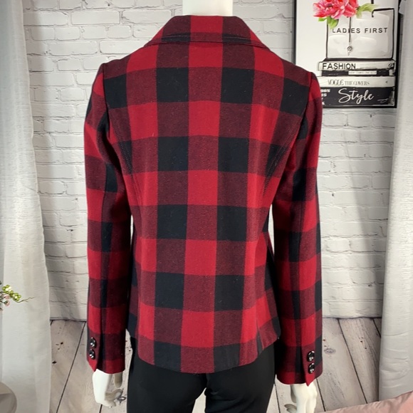 Gap 70% Recycled Wool Red/Black Plaid Coat Size: Medium - Picture 4 of 17
